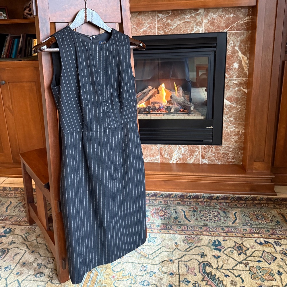 Brooks Brothers Dress, Black Pinstripe, Vitale Barberis Canonico Wool, Size 2